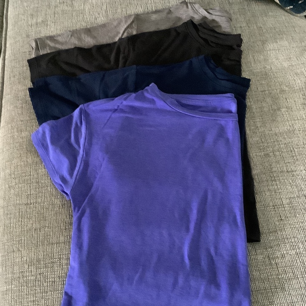Set of Four T-Shirts in Royal Blue, Blue, Black, and Gray